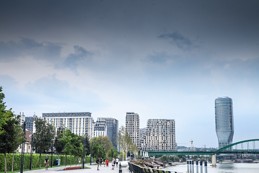 Picture of the construction site of Beograd na vodi, or Beograd waterfront, from the sava river. Belgrade Waterfront, known in Serbian as Belgrade on Water is an urban renewal development project headed by the Government of Serbia, highly controversed due to its lack of transparency.