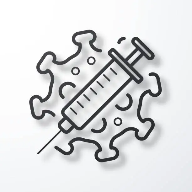 Vector illustration of Coronavirus Covid-19 vaccine. Line icon with shadow on white background