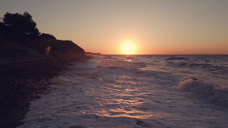 Sunset at Santorini Beach with Gentle Waves