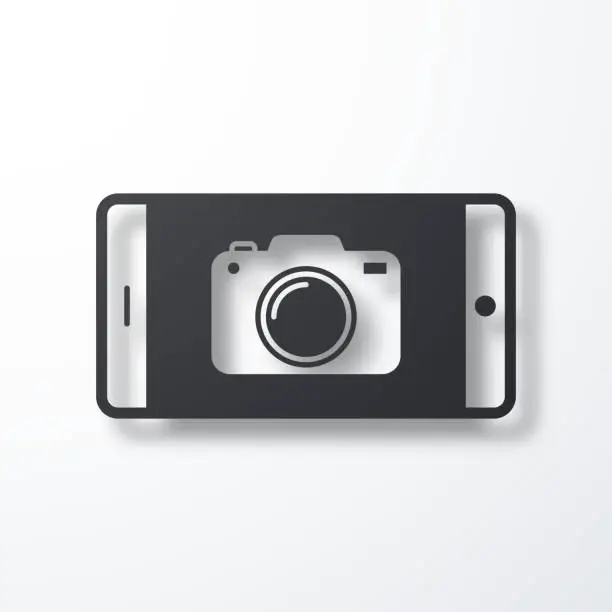 Vector illustration of Smartphone with camera. Icon with shadow on white background