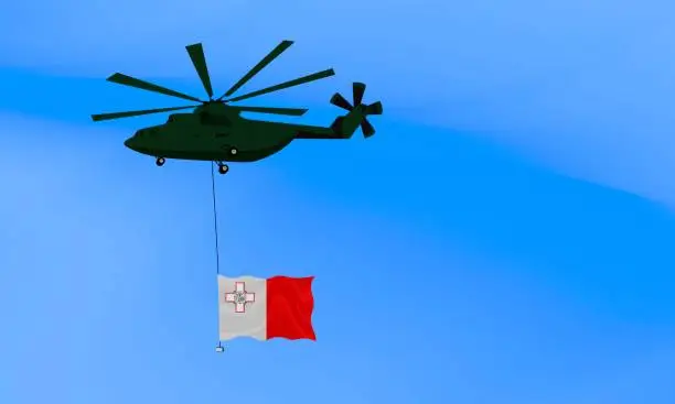 Vector illustration of Helicopter flies with the flag of Malta, the flag of Malta in the sky. National holiday. vector illustration