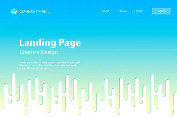 Vector illustration of Landing page Template - Abstract Rounded Lines - Halftone Transition - Blue Seamless Background