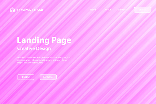 Landing page template for your website. Modern and trendy background with speed motion style. Abstract design with lots of diagonal lines and beautiful color gradients. This illustration can be used for your design, with space for your text (colors used: White, Pink, Purple). Vector Illustration (EPS file, well layered and grouped), wide format (3:2). Easy to edit, manipulate, resize or colorize. Vector and Jpeg file of different sizes.