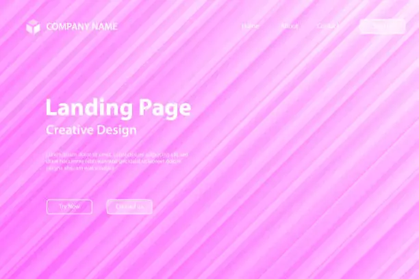 Vector illustration of Landing page Template - Abstract design with diagonal lines - Trendy Pink gradient