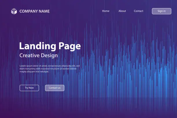 Vector illustration of Landing page Template - Abstract background with vertical lines and Blue gradient