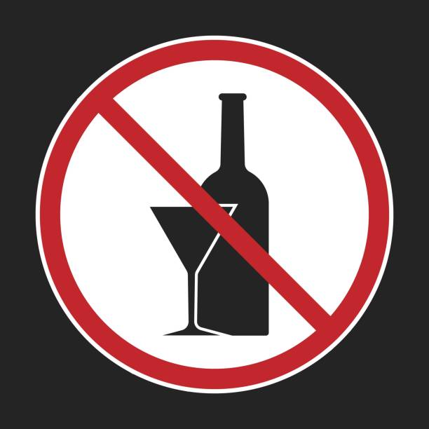 istock Isolated prohibited label design of no alcohol, no drunk, with illustration wine glass and beer bottle 1962618551