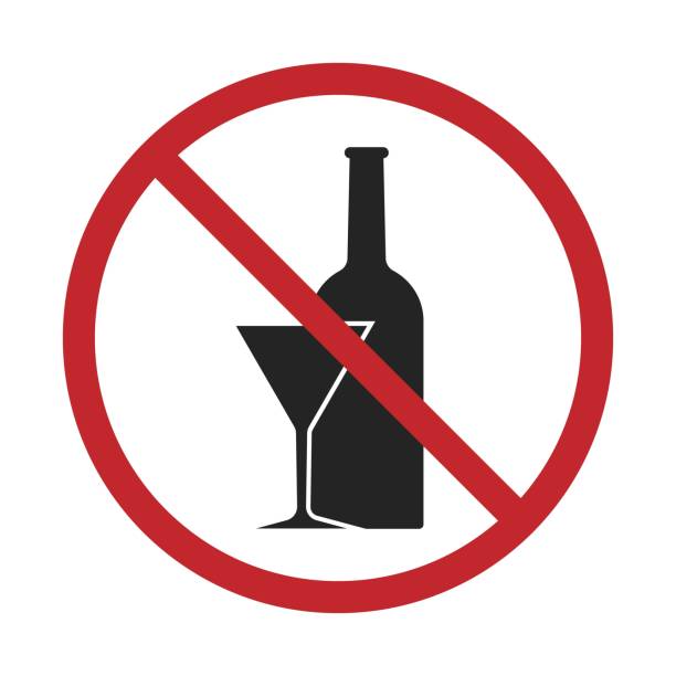 istock Isolated prohibited label design of no alcohol, no drunk, with illustration wine glass and beer bottle 1962622270