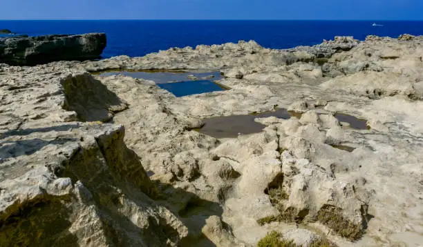 Photo of Pools carved into the stone shore on the island of Gozo, Malta