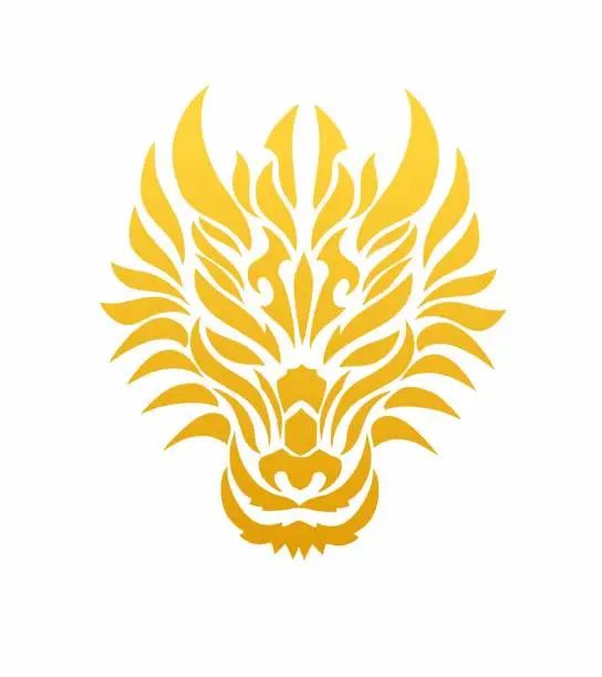 Vector illustration of tribal art design dragon face golden color