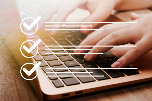 kuvapankkikuvat ja rojaltivapaat kuvat aiheesta survey form, check marks on checklist, document control, filling online form and answering questions, business project concept. - ilmoittautumislomake