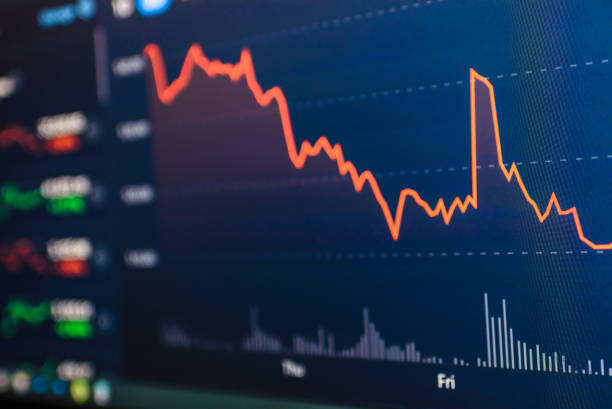 istock Stock market down chart on the screen. Selective focus.Low angle. 1962698477
