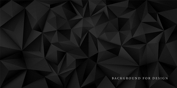 Black vector seamless abstract geometric pattern. Dark repeatable polygon texture. Endless 3d creative background.