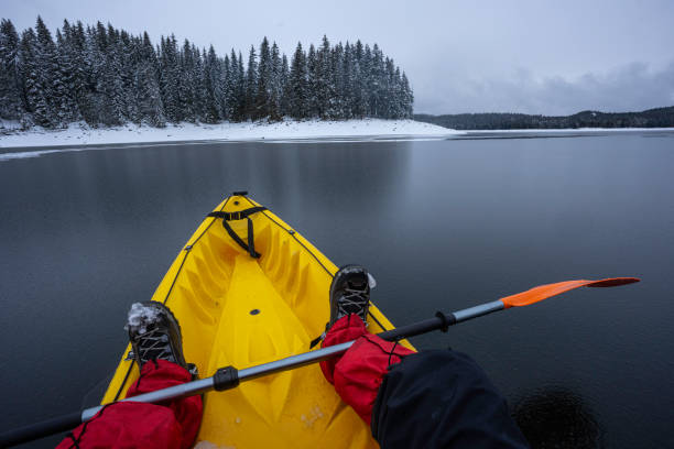 istock Winter adventure. Kayaking in winter, POV. 1962737618