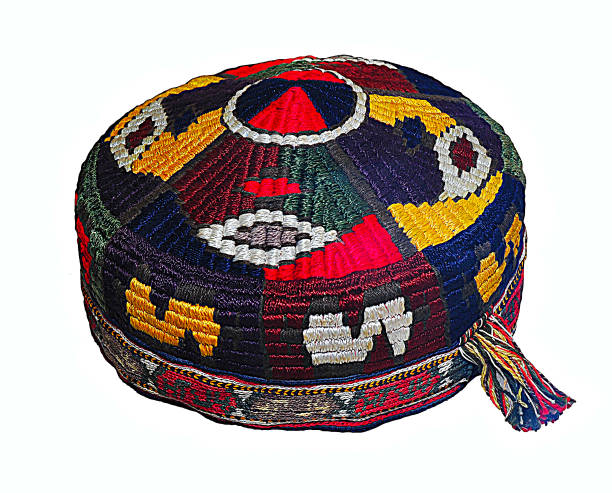 istock Multi - colored Uzbek skull cap with a floral pattern and small beads . 1962742751