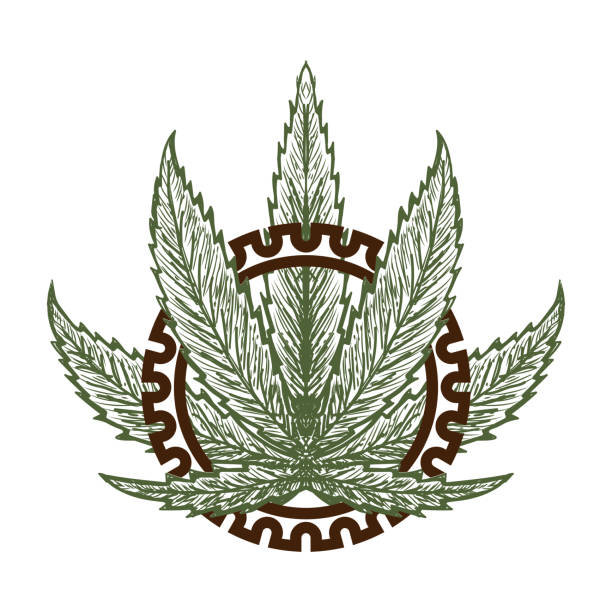 istock Vintage Marijuana Cannabis Ganja Leaf with Gear Cog Illustration Design Vector 1962755839