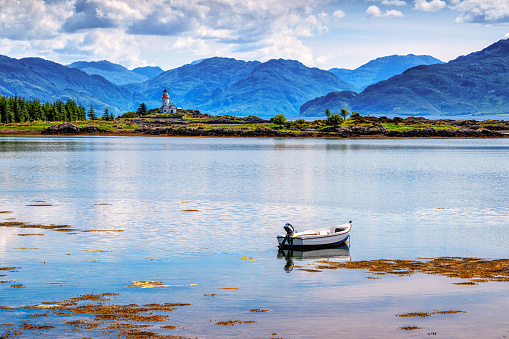 Fairy-tale landscape, Isle Ornsay Lighthouse, Isle of Skye, Scotland. High quality photo