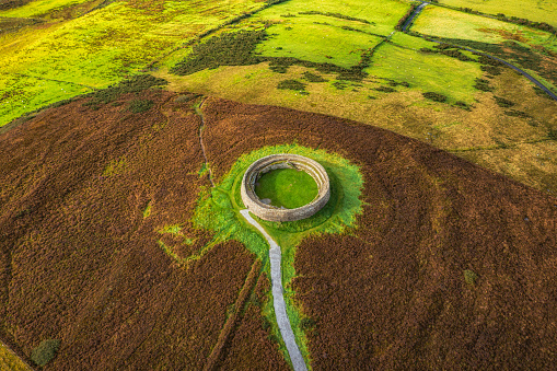 The Grianan of Aileach is a historical site located in County Donegal, Ireland. It is a stone fort that sits atop the Greenan Mountain, offering panoramic views of the surrounding countryside. The name \