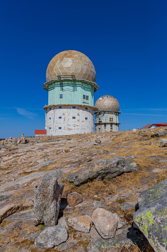 Torre and transmitting towers with golden cupola, the highest point of Portugal, in Serra da Estrela