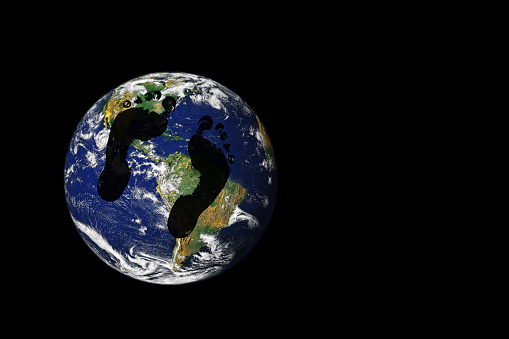 Earth half-sphere globe with sparse clouds showing Europe, Africa and the Middle East, isolated on pure black