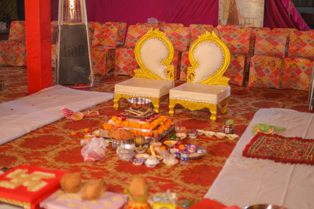 istock Haldi Decoration Wedding Hall Decorations of Sofa And Flowers 1962802013
