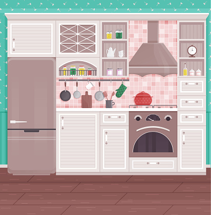 Kitchen vector illustration. Cookers and appliances bring modern touch to traditional kitchen concept A well-designed kitchen becomes canvas for culinary creativity and personal style Culinary