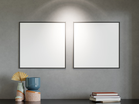 Blank frame mockup with minimalist decoration