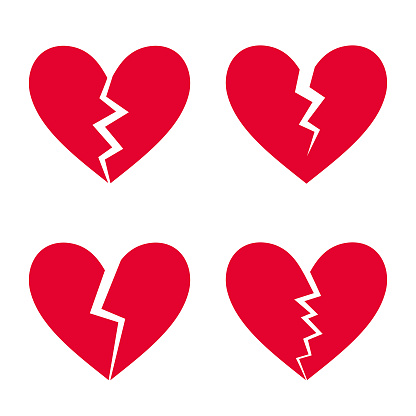 Set of broken hearts. Vector heart icons.