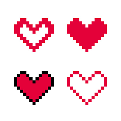 Vector pixel hearts.