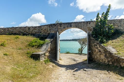 Doorway leading out of Fort James on the island of Antigua in the Caribbean.