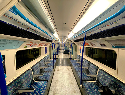 Empty Victoria Line train carriage on a London Underground train