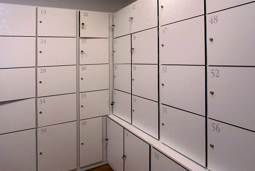 stacks of lockers for use by visitors for storing their valuables or things too heavy to carry, Madrid, Spain