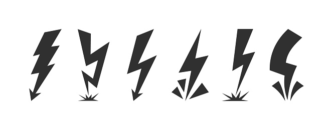 Lightning icon set. Silhouette style. Vector icons