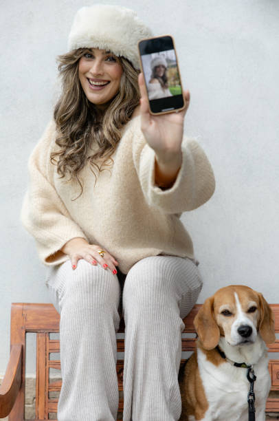 istock Fashionable Winter selfie with a beagle 1962871900
