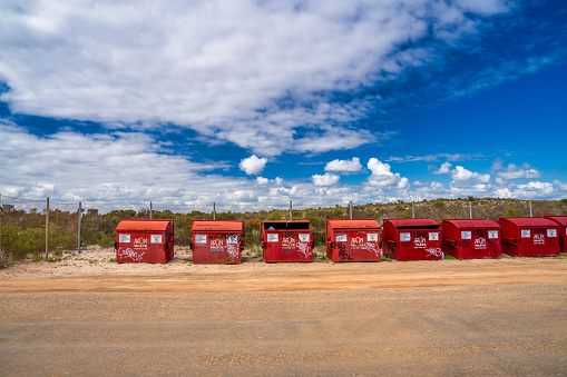 Western Australia - September 5, 2023: Garbage bins along the roads of Western Australia.
