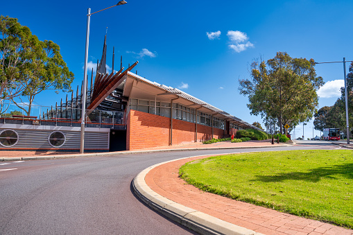 Joondalup, Western Australia - September 6, 2023: Chancellery building at Edith Cowan University by Francis-Jones Morehen Thorp with Hassell.