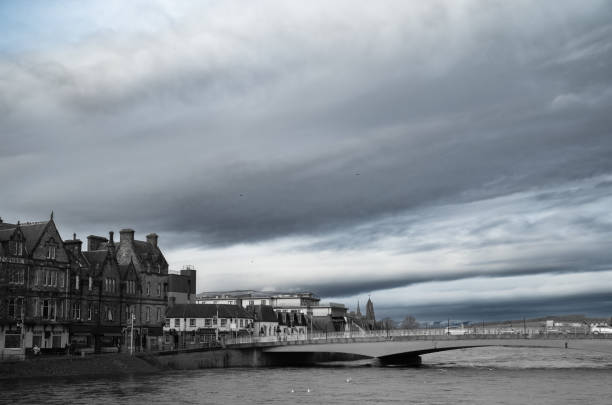 The Ness River flowing through the city of Inverness, Scotland.