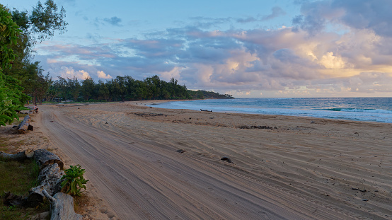 Amazing morning view from Kumu Camp at Anahola Beach at the Island of Kauai, Hawaii