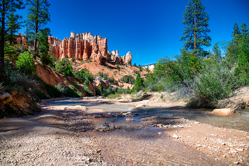 Amazing rock formations and river of Bryce Canyon National Park, Utah.