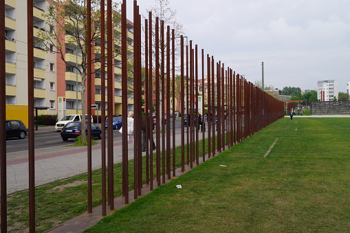 Berlin, Germany; 2017, May - 13: The Berlin Wall Memorial with its characteristic rusty iron rods, a poignant reminder of the past.