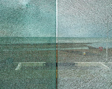 Broken glass panels at De La Warr Pavilion - Bexhill On Sea, East Sussex. March 2022