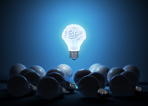 AI brain light bulb concept. 3D render