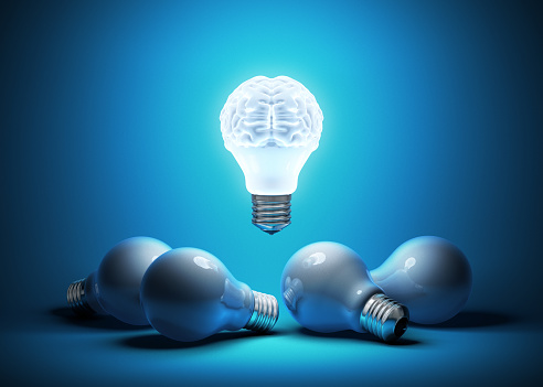 AI brain light bulb concept. 3D render