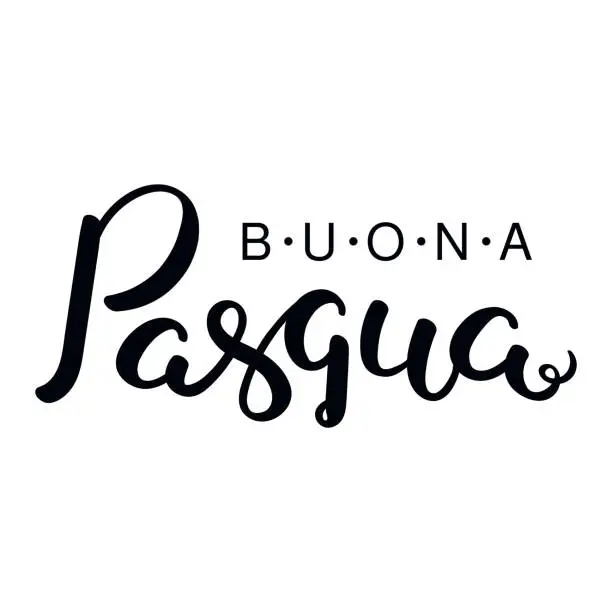 Vector illustration of Buona Pasqua, Happy Easter in Italian, handwritten typography, lettering quote, text.