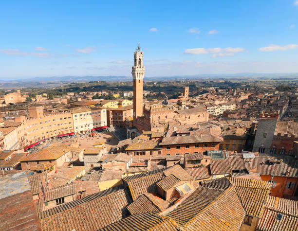 Siena in ITALY with the Tower called DEL MANGIA and the Palio square City of Siena in ITALY with the Tower called DEL MANGIA and the Palio square torre del mangia stock pictures, royalty-free photos & images