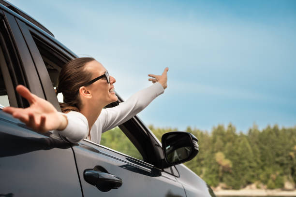 istock Happy woman on a road trip. 1963132816