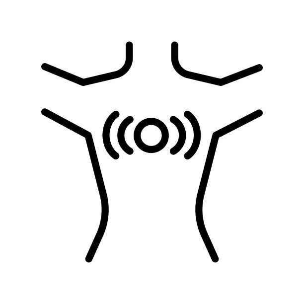 lineares symbol für brustschmerzen. auswirkungen auf lunge und herz. schlechte haltungsfolge. muskelverspannungen - inhaling human lung problems anatomy stock-grafiken, -clipart, -cartoons und -symbole