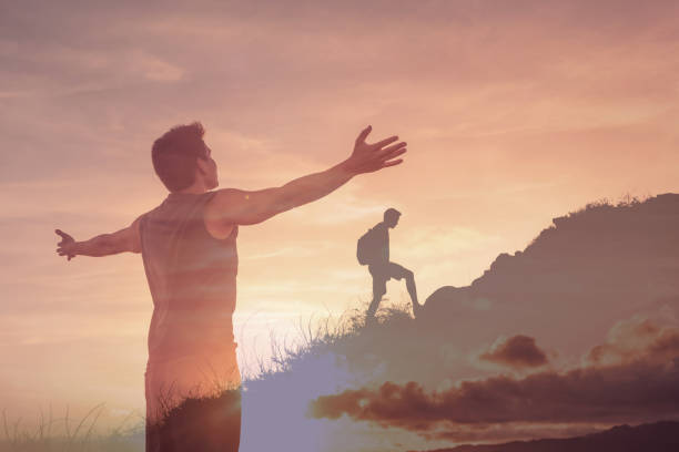 istock Men hiker feeling good, happy and free. 1963163006