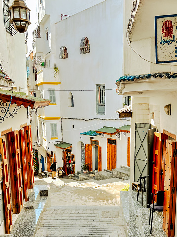 Tangier, Morocco - December 29, 2023: Streetscapes and building facades in Tangier, Morocco