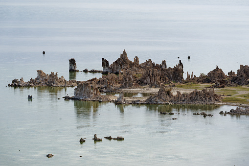 Limestone Tufa formations arise from Mono Lake California