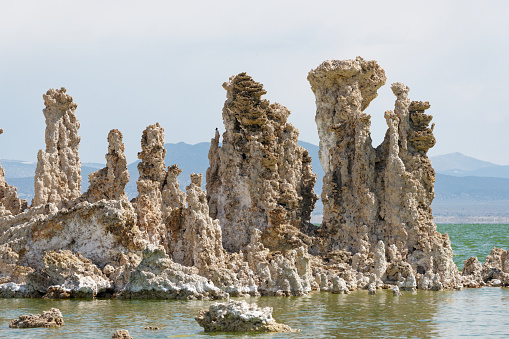 Limestone Tufa formations arise from Mono Lake California